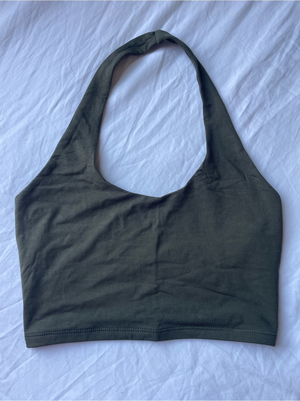 NEW, NEVER WORN! Women's Olive Green Halter Crop Tank Top — All Natural Fabric